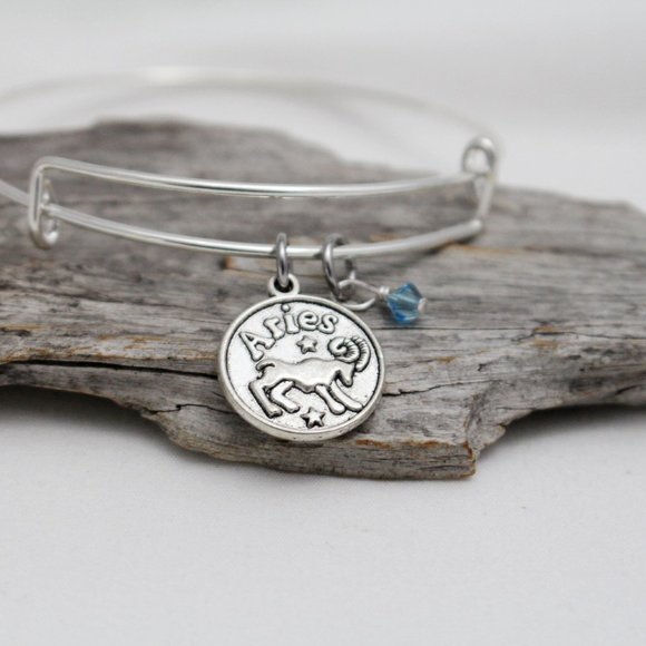 March Aries Adjustable Charm Bangle - Handmade Zodiac Bracelet - Picture 3 of 10